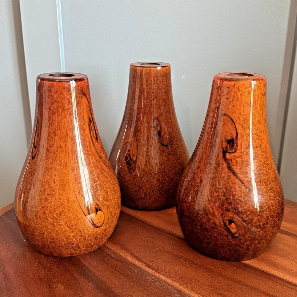 Set of 3 Amber Swirl Glass Pendant Lamp Shades Mission Style Cognac Tortoise